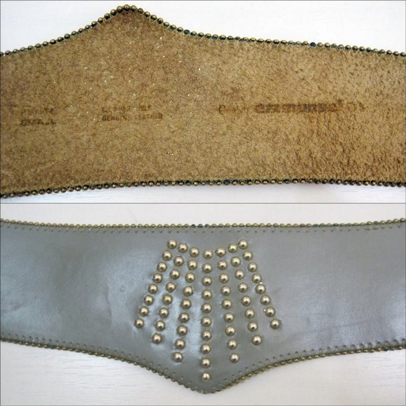 Vintage 80s Belt Wide Grey Leather Studded Brass Beads by Emmanuel S - M - Picture 5 of 5